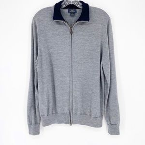 365 Brooks Brothers Merino Wool  Zip Up Gray Sweater Size Large